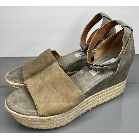 Steve Madden Size 8.5 Genuine Suede Apolo Espadrille Wedge Sandals Gray/Grn NWOT - Picture 2 of 8